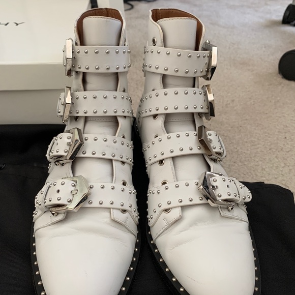 Givenchy White Studded Leather buckle booties sz 8 - Picture 4 of 12
